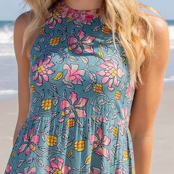 NATURAL LIFE Teal Maxi Dress with Pink & Yellow Floral Print - Picture 2 of 9